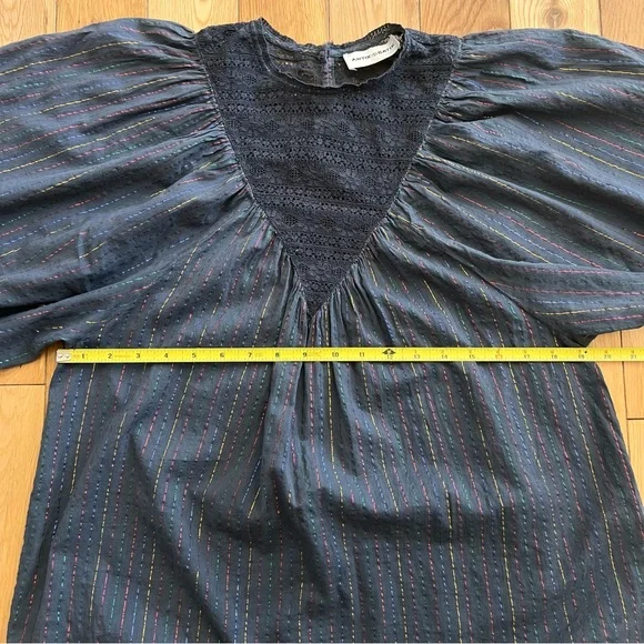 Antik Batik Womens Gelly Tee Dark Gray Lace Detail Rainbow Stripe Flowy Boho XS - Picture 5 of 9